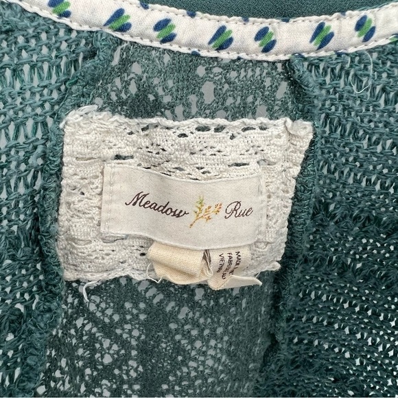 Meadow Rue Anthropologie Green Lace Boho Crochet Fray Tank Top knit Blouse Small - Picture 4 of 11